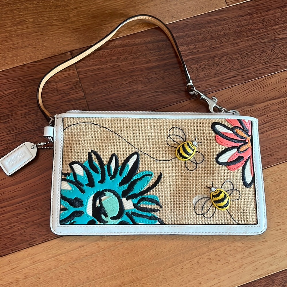 NWT Coach Wristlet, Floral Bumble Bee